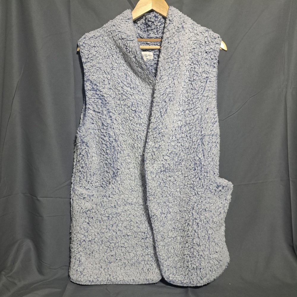 Koolaburra x‎ Ugg Sz SMALL Faux Fur Sleeveless Vest Cardigan Fuzzy Blue White